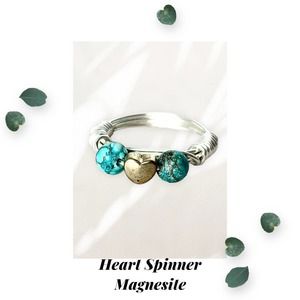Gold Heart Spinner Ring - Turquoise Magnesite - Silver